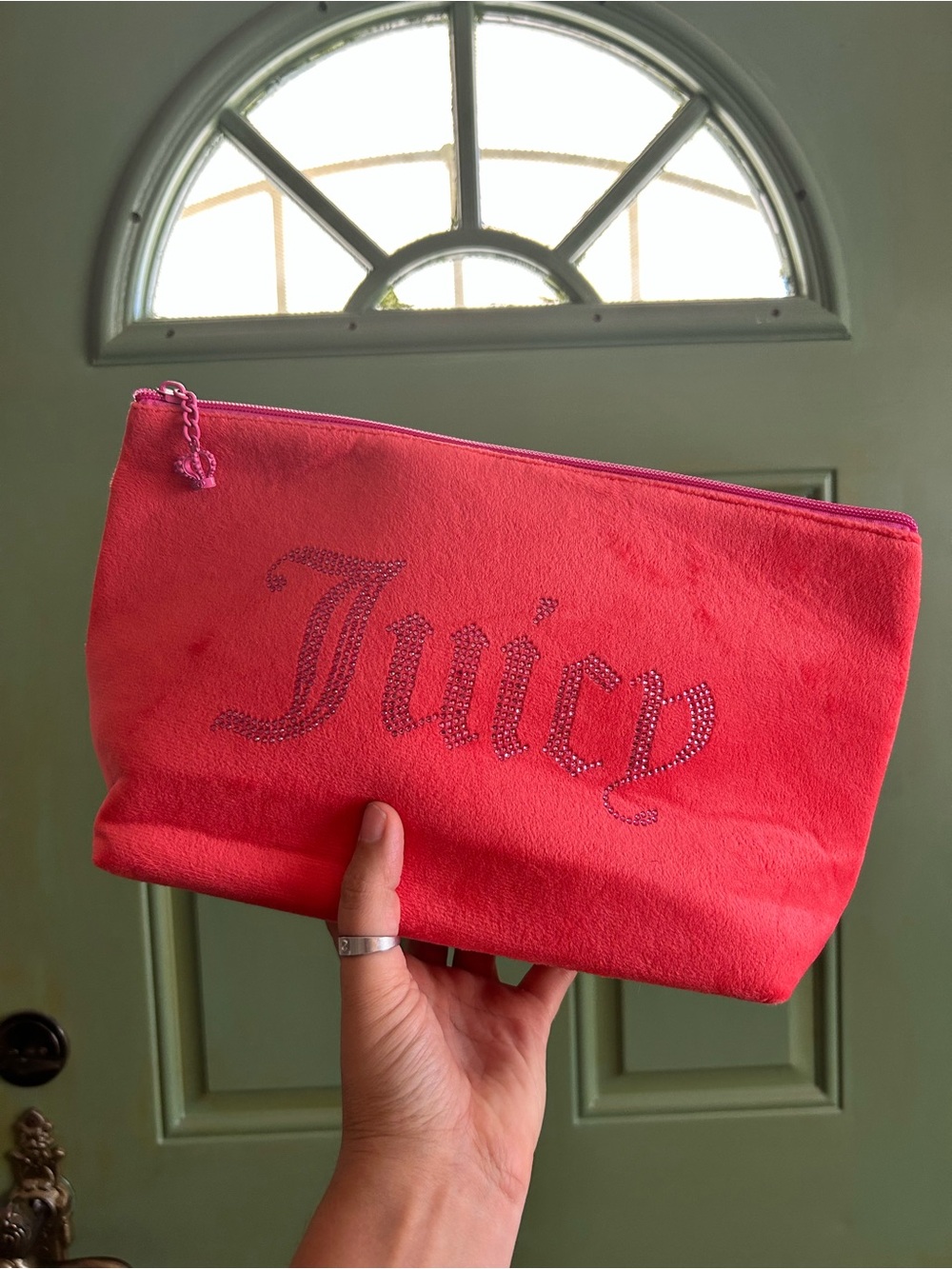Juicy Couture Pink 'Juicy’ Velvet Rhinestone Travel Pouch NWOT